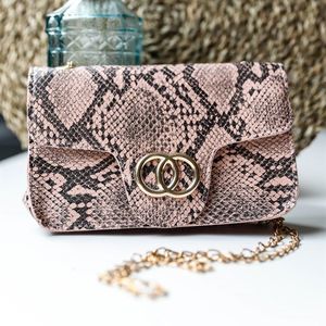 Blush Faux Snake Leather Metal Rings Gold Chain Crossbody Bag